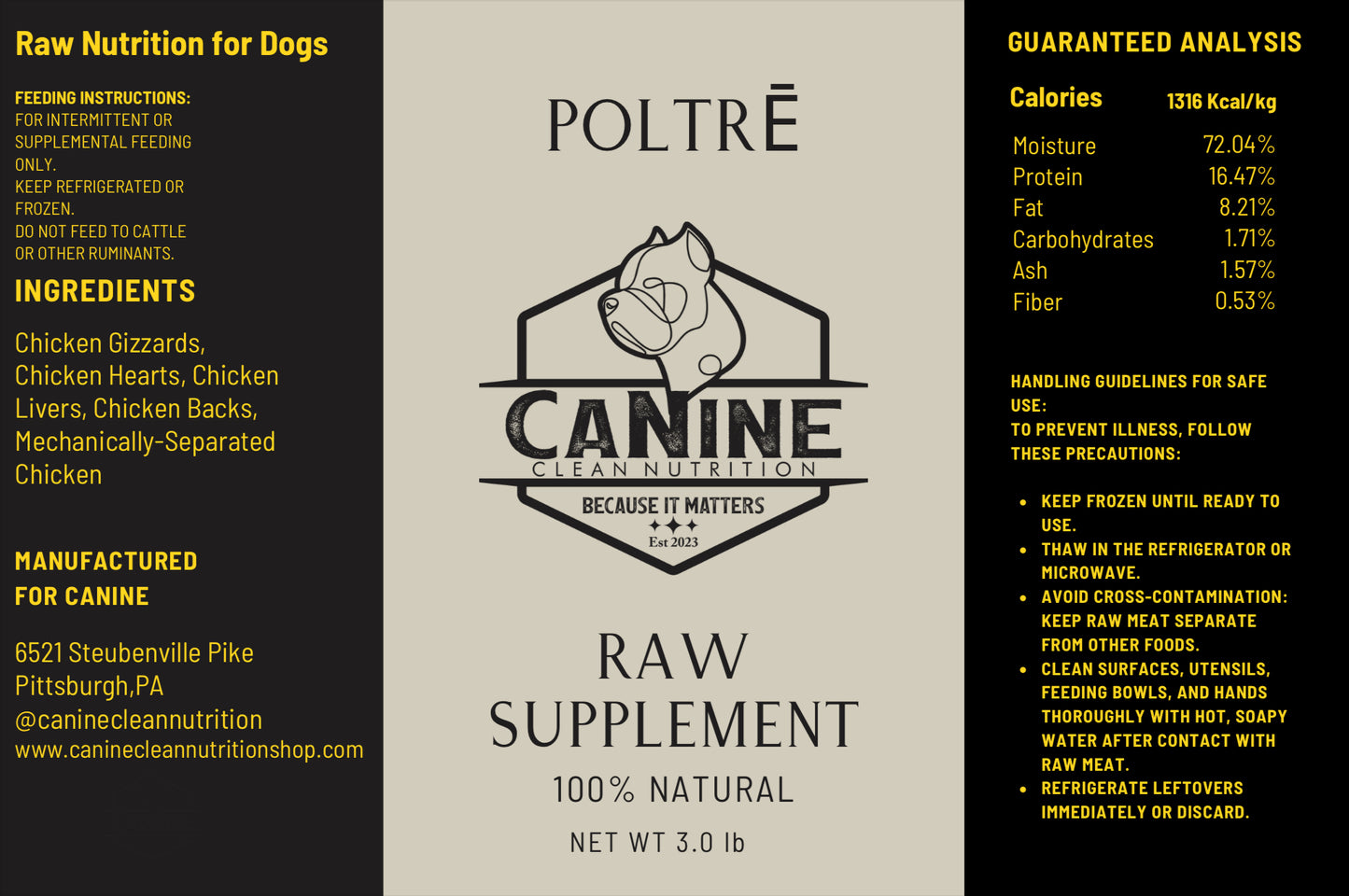 Pöltrē: Chicken only Raw Nutritional Supplement (1/2 Case)*